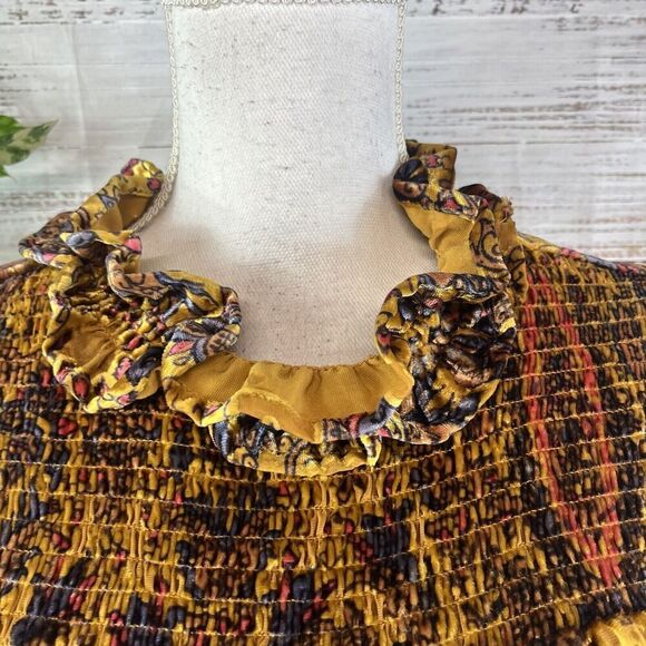 Ivy Jane Blouse Top size Extra Small Gold Blue Paisley Velour Smocking Peasant - Picture 8 of 13